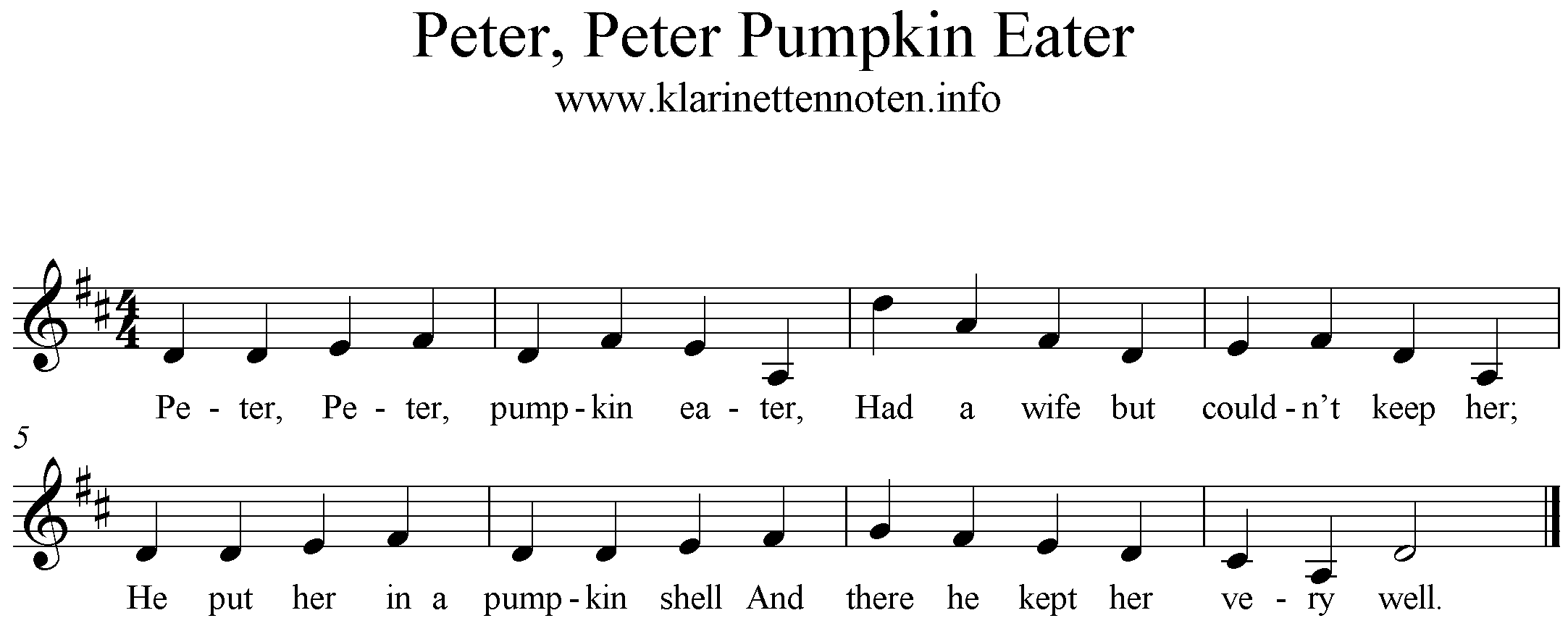 Peter Peter Pumpkin Eater, D-Major, Clarinet
